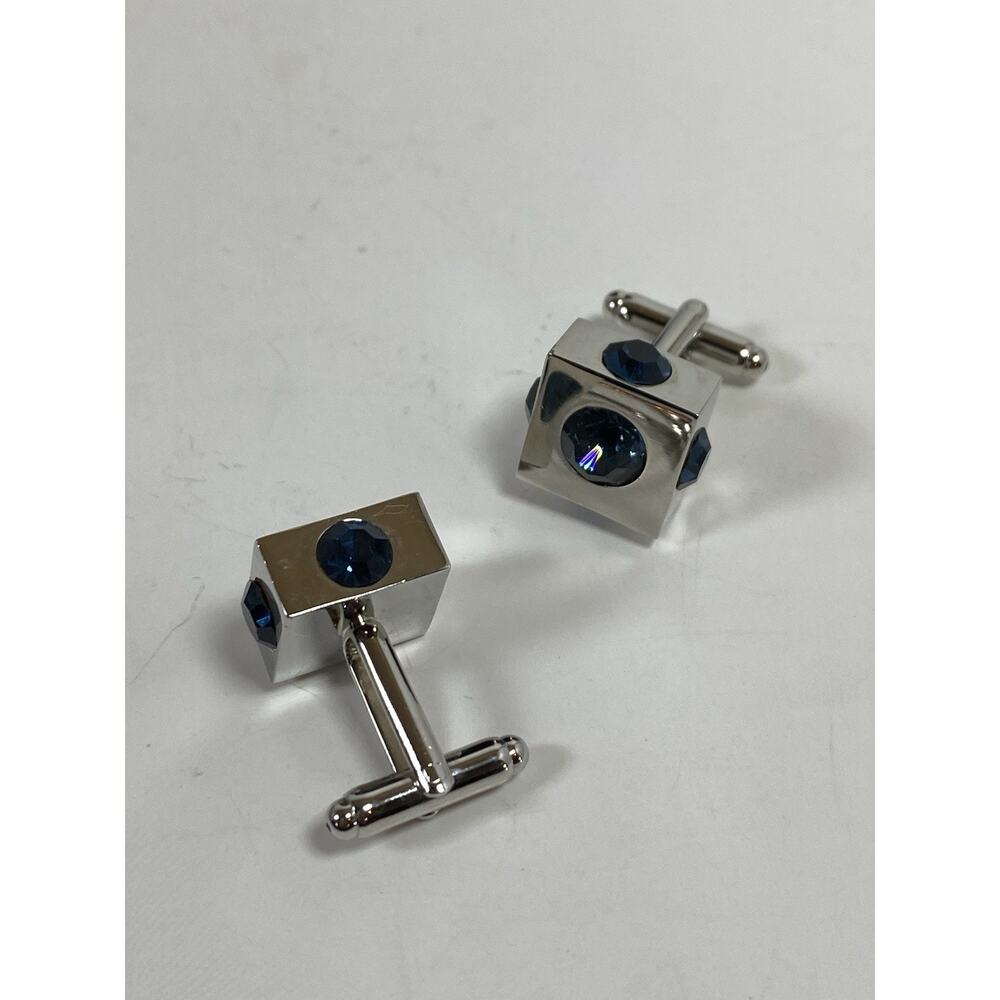 Cubic Cufflinks w Blue Stones